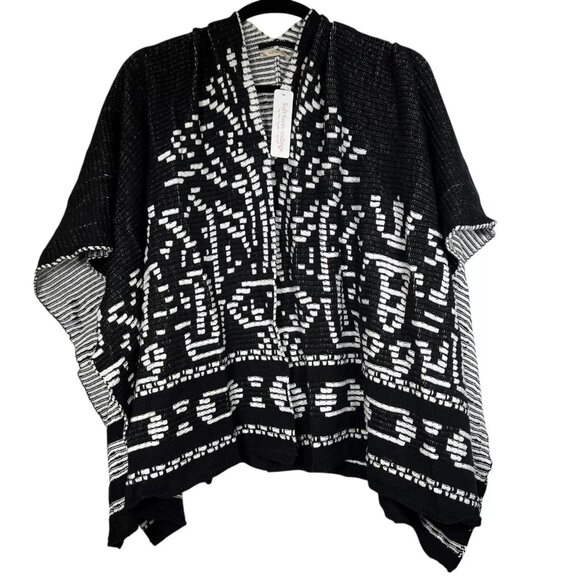 Soft Surroundings Womens Black Aztec Stretch Stitch Tribal Wrap Poncho One Size - Picture 1 of 16